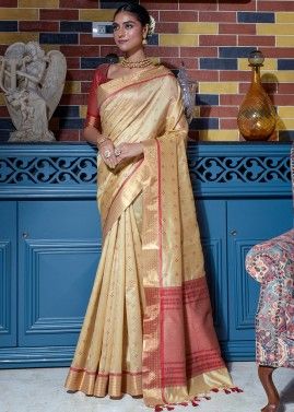 Beige Paithani Silk Woven Saree