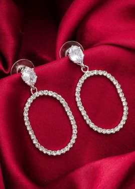 Silver American Diamond Studded Dangler Earrings