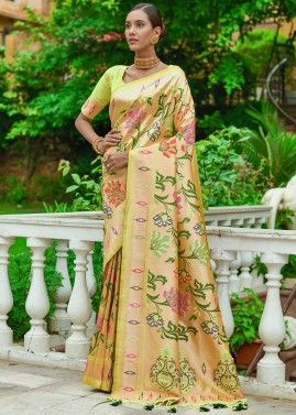 Green Zari Woven Saree In Paithani Silk