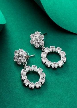 Studded Silver American Diamond Earrings