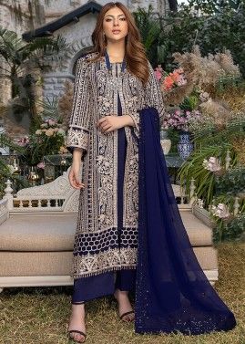 Blue Embroidered Palazzo Suit In Georgette