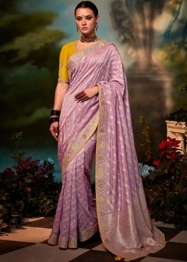 Purple Woven Silk Saree With Blouse