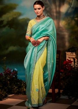 Green Zari Embroidered Saree In Silk