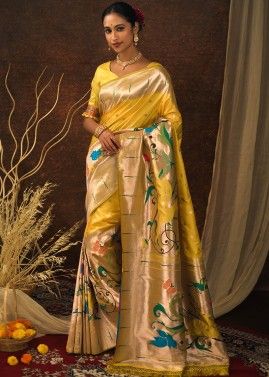 Yellow Art Paithani Silk Saree In Zari Woven Work