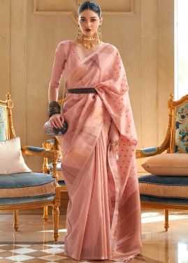 Pink Classy Saree In Zari Woven