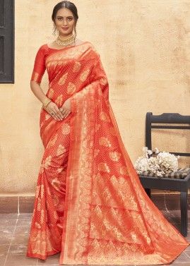 Red Art Silk Zari Woven Saree & Blouse