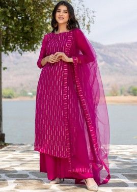 Readymade Pink Embellished Palazzo Style Suit