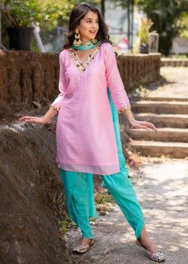 Readymade Pink Embroidered Patiala Suit