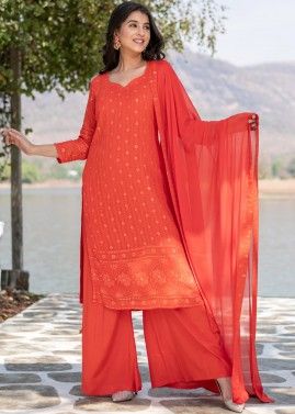 Readymade Orange Embroidered Palazzo Suit
