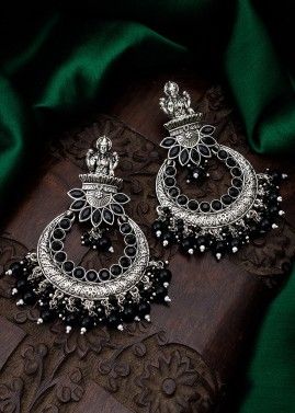 Black Stone Studded Oxidised Earrings