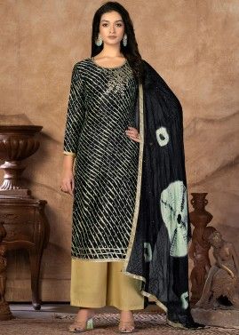 Black Embroidered Straight Cut Suit Set