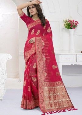 Pink Viscose Saree In Woven Work