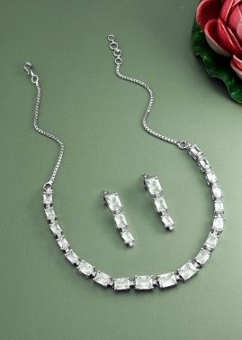 American Diamond Studded White Necklace Set