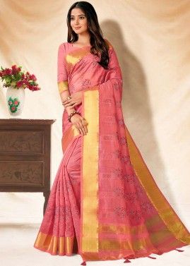 Pink Banarasi Silk Saree In Woven Work