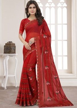 Red Shimmer Saree With Embroidered Pallu