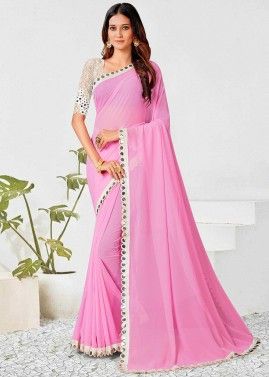 Pink Embroidered Border Saree In Georgette