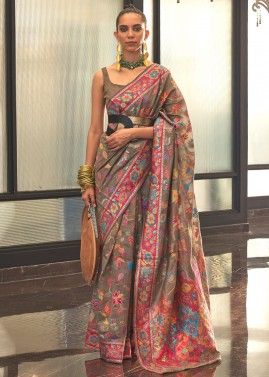 Brown Festive Woven Saree In Art Silk