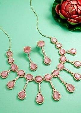 Pink Necklace Set With Studded American Diamonds