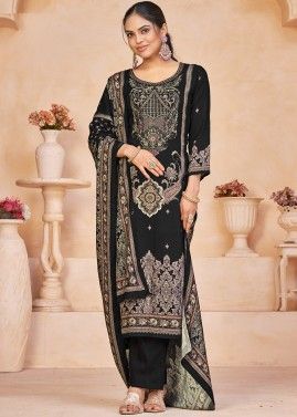 Black Embroidered Pant Suit In Viscose
