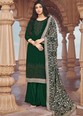 Green Georgette Stone Work Palazzo Suit Set