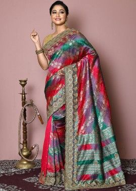 Multicolor Embroidered Saree In Art Silk