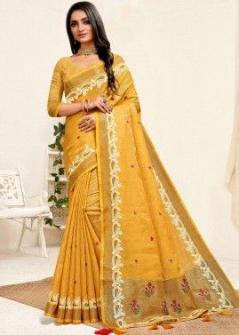Yellow Linen Saree With Blouse