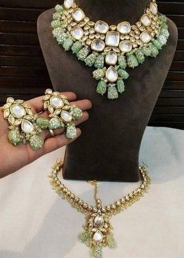 Green Meenakari & Kundan Necklace Set 