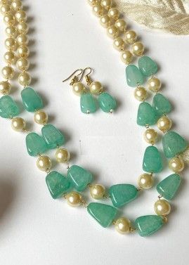 Blue Pearls & Stones Layered Necklace Set