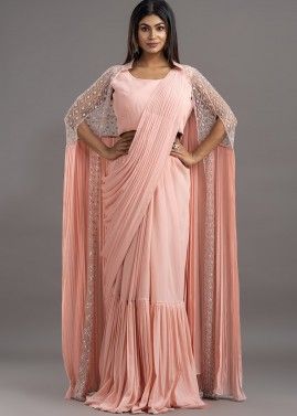 Pink Embroidered Saree With Jacket