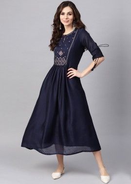 Navy Blue Embroidered Readymade Dress