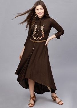 Readymade Brown Buttoned Up Asymmetric Dress 