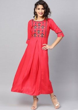 Readymade Flared Red Embroidered Dress