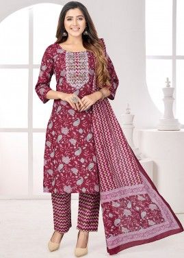 Readymade Maroon Floral Printed Pant Suit