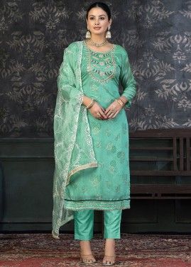 Green Embroidered Pant Suit Set