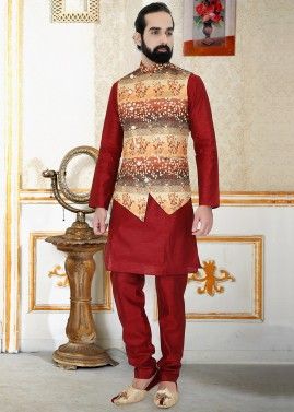 Multicolor Readymade Printed Asymmetric Nehru Jacket