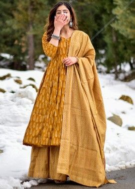 Yellow Readymade Sharara Suit In Digital Print