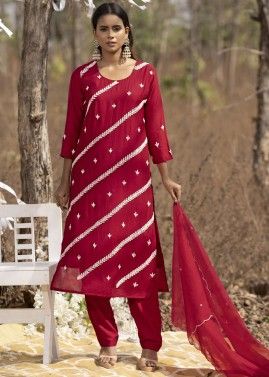 Readymade Red Embroidered Pant Suit