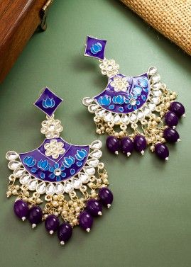 Purple Kundan Studded Earrings