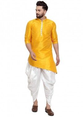 Yellow Readymade Asymmetric Kurta Dhoti Set