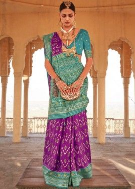 Purple Woven Saree & Blouse In Patola Silk