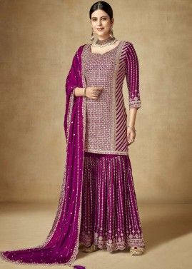 Pink Zari Embroidered Gharara Suit Set