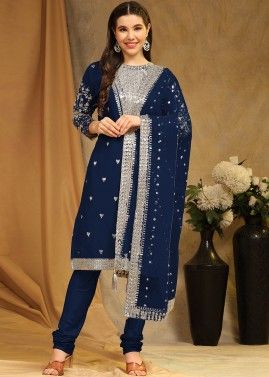 Blue Embroidered Salwar Kameez In Georgette