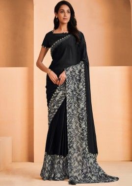Black Sequins Embellished Satin Saree