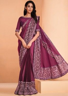 Magenta Contemporary Style Embroidered Saree