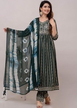 Readymade Teal Green Embroidered Anarkali Suit