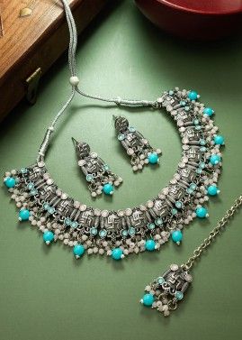 Blue Traditional Oxidised Necklace Set
