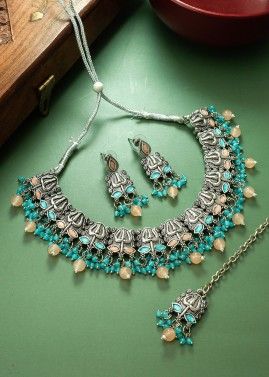 Multicolor Alloy Based Stone Studded Necklace Set
