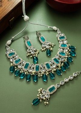 Blue Kundan Studded Necklace Set