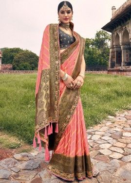 Pink Traditional Style Woven Saree