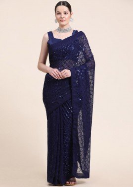 Black Cocktail Embroidered Saree In Georgette
